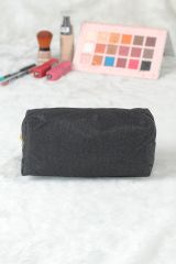 Siyah Tasarım Simli Makyaj Çantası