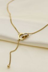 Çelik Altın Renk Kristal Taşlı Oval Model Kadın Kolye