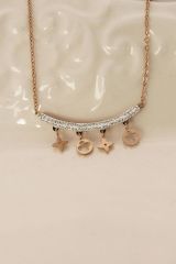 Çelik Rose Renk Zirkon Taşlı Minimal Yonca Tasarımlı Kadın Kolye