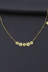 Çelik Gold Renk Minimal Sıralı Papatya Tasarımlı Kadın Kolye